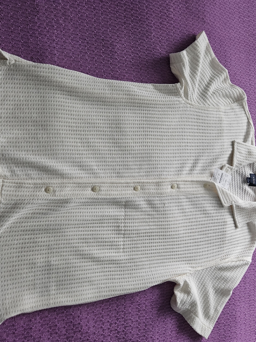 White Textured Short-Sleeve Button Front Top